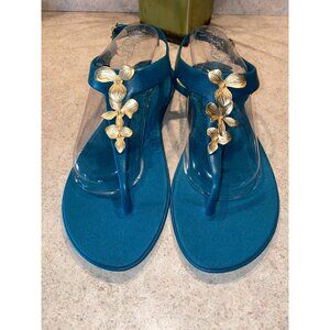 New Oka.B Ladies Slingback Sandals Teal with Gold Accents Size 10